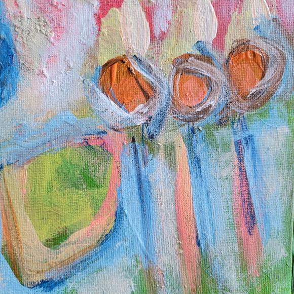 Original Abstract Floral Pastel Acrylic Painting on Canvas Panel 9"x12" - Picture 3 of 6